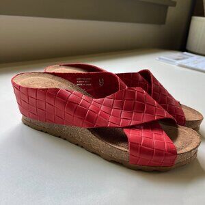 Yokono Red Leather Sandle - Woven/Embossed